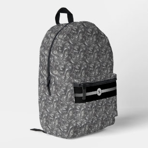 Sac À Dos Imprimé Personnalisé Décoratif Gris Argenté & Noir