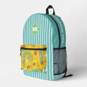 Sac À Dos Imprimé Personnalisé mignon rayures bleues et fleurs jaune