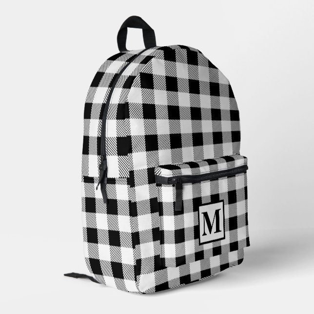 Sac À Dos Imprimé Personnaliser le monogramme noir en vichy blanc (Coin arrière gauche)