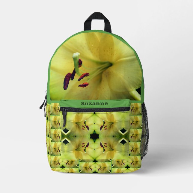 Sac À Dos Imprimé Pétales de fleurs jaunes miroir personnalisé (Recto)