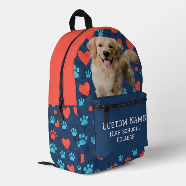 Sac À Dos Imprimé Photo personnalisée pour animal de compagnie + Nom (Coin arrière gauche)