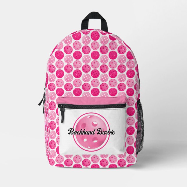 Sac À Dos Imprimé Pickleball rose et blanc Pickleballs Personnalisé (Recto)