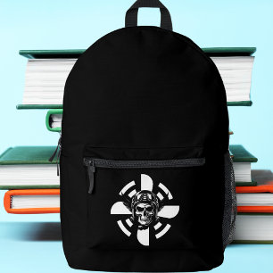 Sac À Dos Imprimé Pilote crâne et hélice d'avion, minimaliste, noir