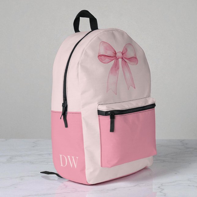 Sac À Dos Imprimé Pink Bow Monogram Cute Girly Personalized Girls (Pink Bow Monogram Cute Girly Personalized Girls Printed Backpack)