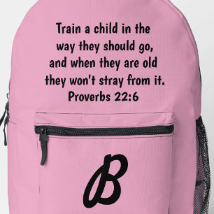 Sac À Dos Imprimé Pink Monogramme Custom Bible Verse Proverbes 22:6