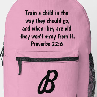Sac À Dos Imprimé Pink Monogramme Custom Bible Verse Proverbes 22:6
