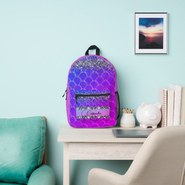 Sac À Dos Imprimé Pink Purple Glittery Diamond Bling Personnalisé (Insitu)