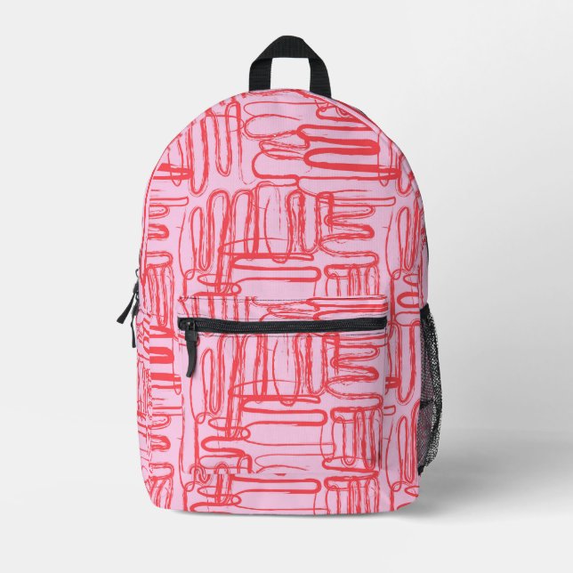 Sac À Dos Imprimé Pink Red Curve Wavy Squiggle Abstract Modern (Recto)
