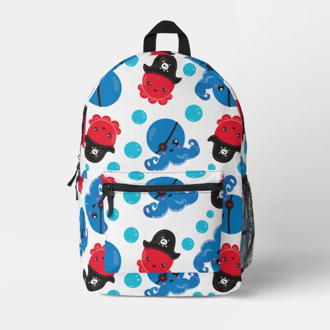 Sac À Dos Imprimé Pirate Octopus, Motif de pieuvre, Animaux de mer (Recto)