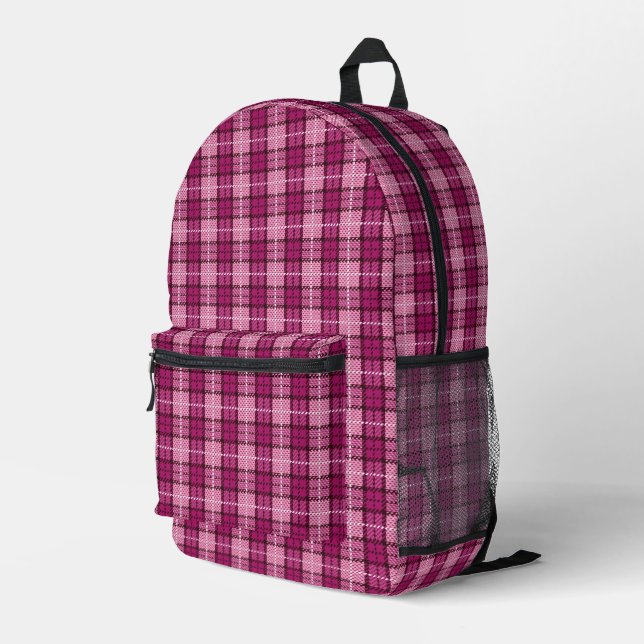 Sac À Dos Imprimé Pixel Plaid_Magenta-Noir (Coin arrière droit)