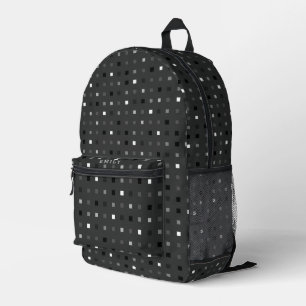 Sac À Dos Imprimé Pixels Joués Vérifier le Motif noir gris