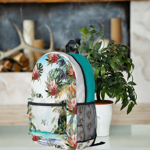 Sac À Dos Imprimé Plage Tropicale Palmier Floral   Monogramme