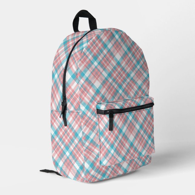 Sac À Dos Imprimé Plaid rose et bleu Preppy (Coin arrière gauche)