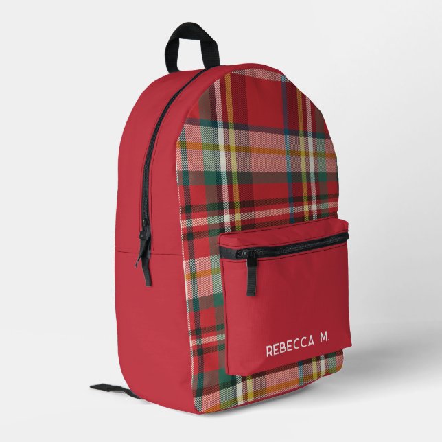 Sac À Dos Imprimé Plaid Rustic Preppy Red Personnalisé (Coin arrière gauche)