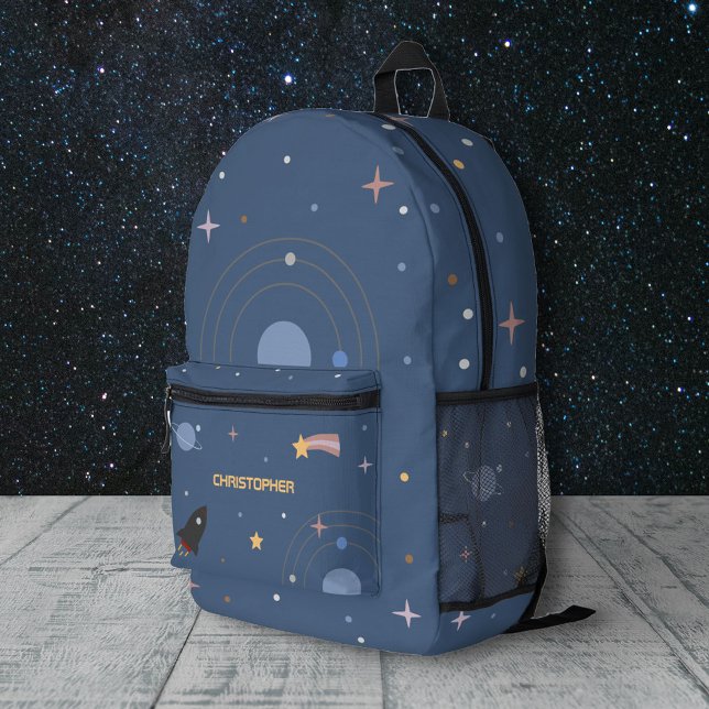 Sac À Dos Imprimé Planets & Rocket, Outer Space Blue Backpack (Planets & Rocket, Outer Space Blue Backpack)
