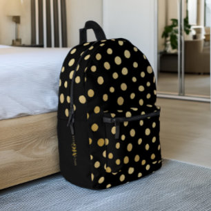 Sac À Dos Imprimé Pointe Polka Noir et Or Personnalisé