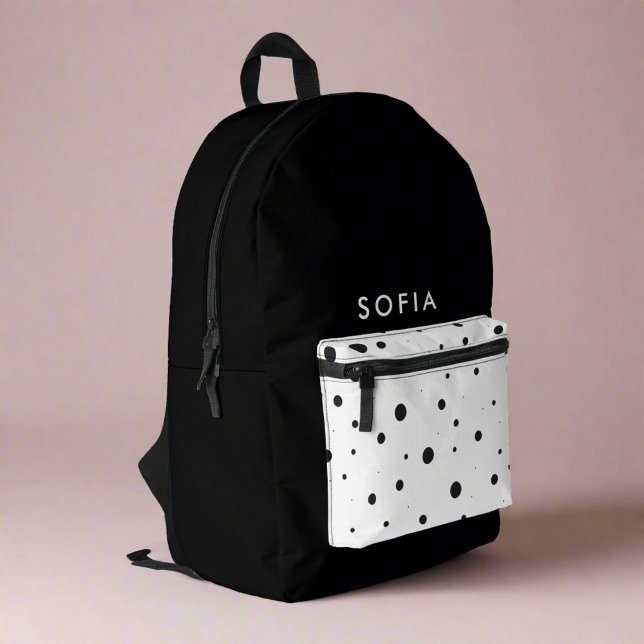 Sac À Dos Imprimé Points noirs et blancs l Nom initial mignon (Créateur téléchargé)