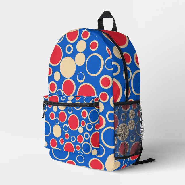 Sac À Dos Imprimé Points Rouge Et Bleu Sur Bleu (Coin arrière droit)