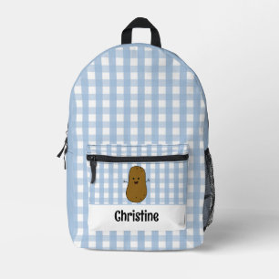 Sac À Dos Imprimé Pommes de terre marron Gingham bleu Personnalisé