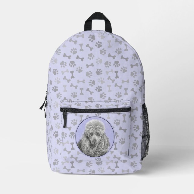 Sac À Dos Imprimé Poodé Jouet miniature Argent gris bleu Chien Art (Recto)