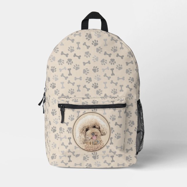 Sac À Dos Imprimé Poodle Miniature Toy Apricot Crème Chien Brown Art (Recto)