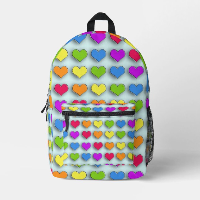 Sac À Dos Imprimé Poppin Retro Hearts Fun Rainbow Motif (Recto)