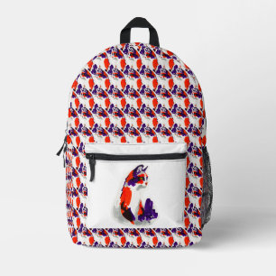 Sac À Dos Imprimé Portrait de chat - Art Graphique Gras Orange et Vi
