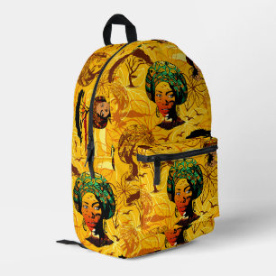 Sac À Dos Imprimé Portrait féminin africain avec coucher de soleil