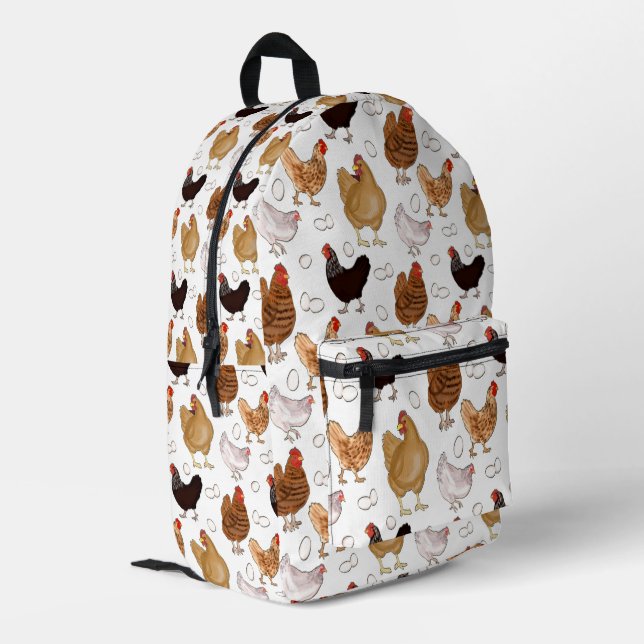 Sac À Dos Imprimé Poulet et Motif des oeufs sur blanc (Coin arrière gauche)