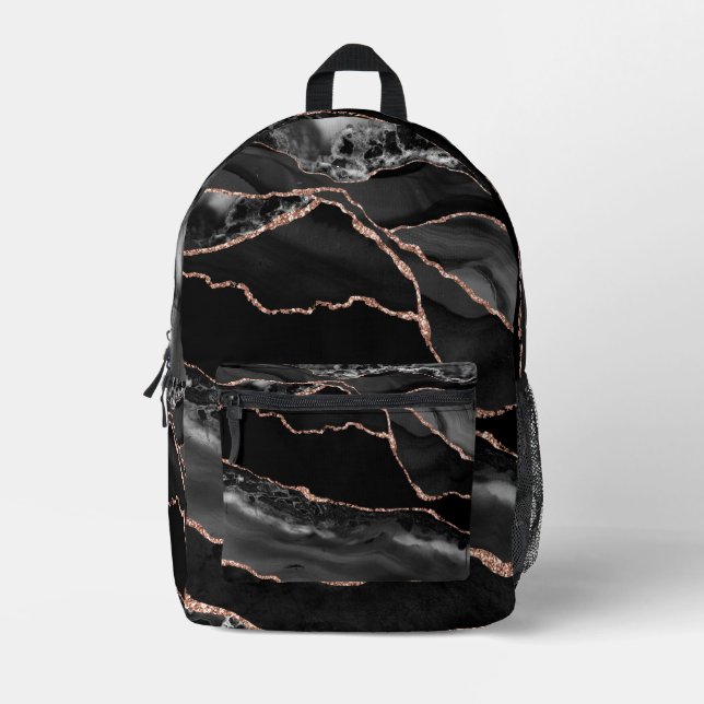 Sac À Dos Imprimé Premier Elegant Black and Rose Gold Agate Backpack (Recto)