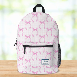 Sac À Dos Imprimé Preppy Coquette Pink Ribbon Bow Nom personnalisé