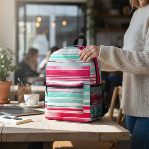 Sac À Dos Imprimé Préppy moderne Cyan Magenta Nom personnalisé