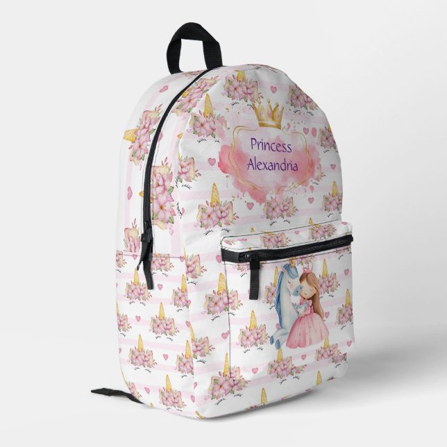 Sac À Dos Imprimé Princesse personnalisée Unicorn rose (Coin arrière gauche)