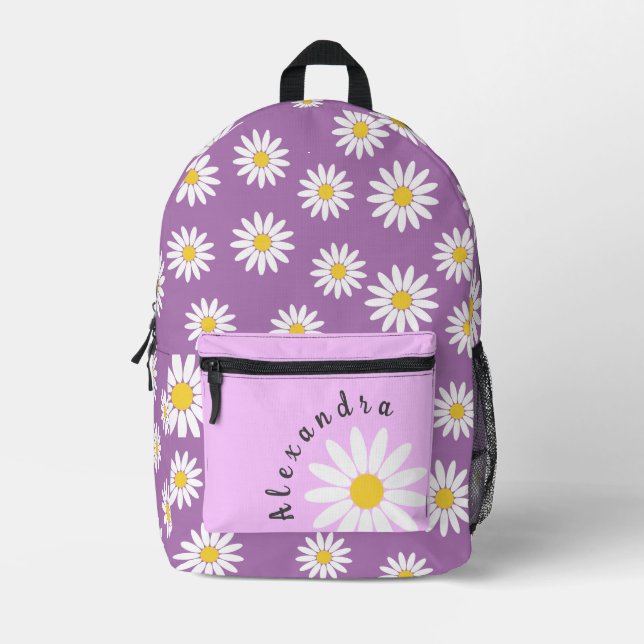 Sac À Dos Imprimé Purple avec marguerite et nom (Recto)