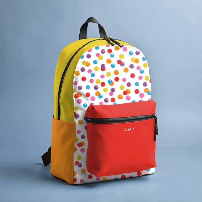 Sac À Dos Imprimé Rainbow Colours Gumball Nom personnalisé Initiale (Rainbow gumball candy primary colors school backpack.)