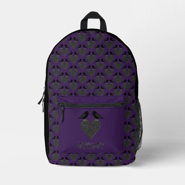 Sac À Dos Imprimé Ravens gothiques et le coeur noir (Recto)
