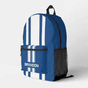 Sac À Dos Imprimé Rayure de course bleue et blanche personnalisée