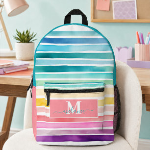 Sac À Dos Imprimé Rayures arc-en-ciel colorées Monogramme personnali