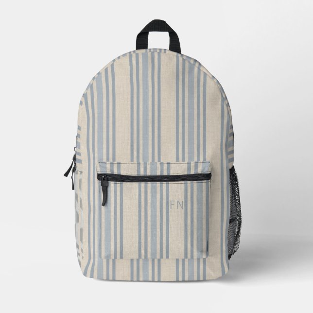 Sac À Dos Imprimé Rayures bleues simples avec initiale monogrammée (Recto)