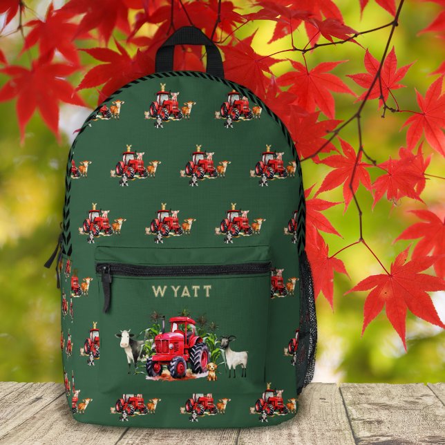 Sac À Dos Imprimé Red Farm Tractors Kids Personalized Backpack (Créateur téléchargé)