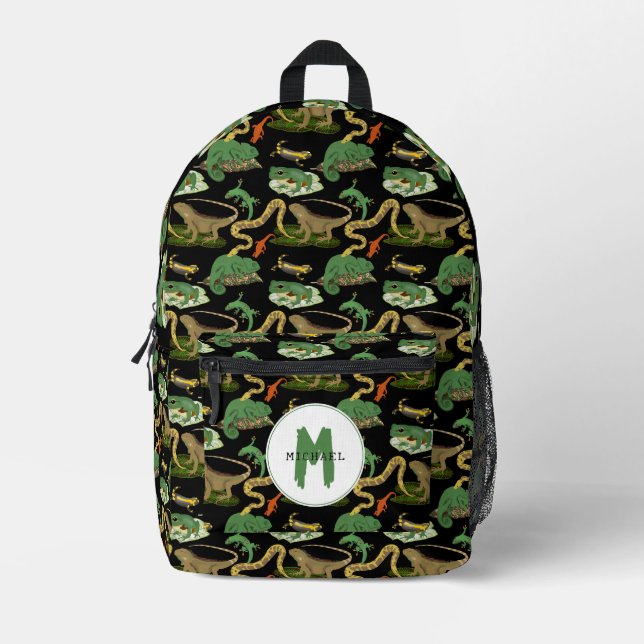 Sac À Dos Imprimé Reptile, lézards et amphibiens École de monogramme (Recto)