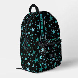 Sac À Dos Imprimé Retour À L'École Turquoise Bleu Noir Étoiles Nuit