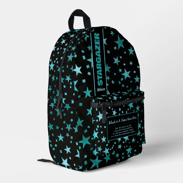 Sac À Dos Imprimé Retour À L'École Turquoise Bleu Noir Étoiles Nuit (Coin arrière gauche)