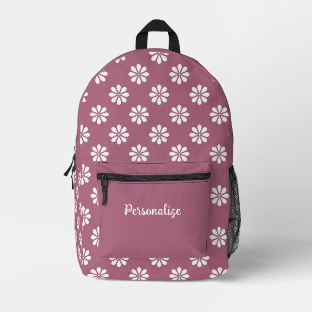 Sac À Dos Imprimé Retro 60s White Daisy Floral Purple iPersonnalisé (Recto)