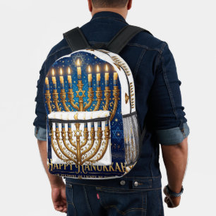 Sac À Dos Imprimé Riche Hanukkah bleu et or orné de bijoux
