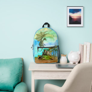 Sac À Dos Imprimé Robe colorée Dragon et Château Personnalisé