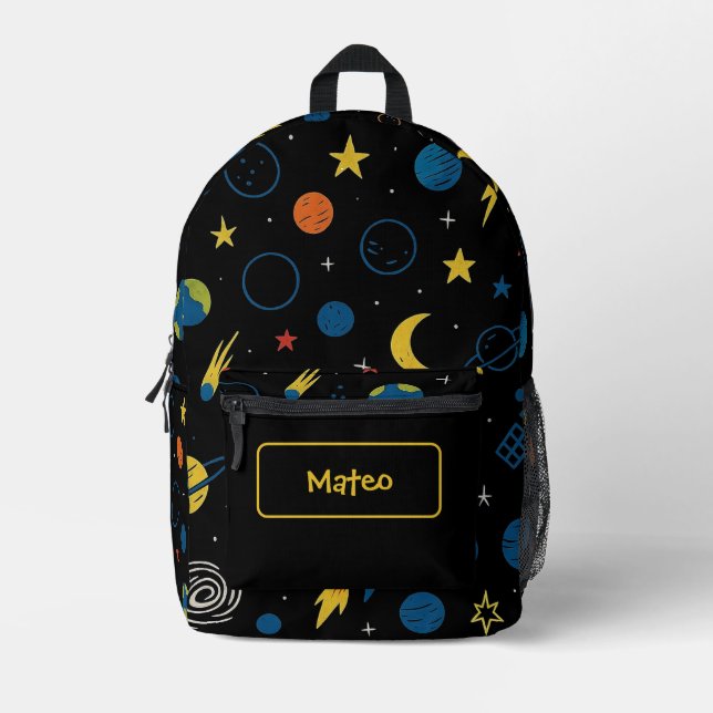 Sac À Dos Imprimé Rocket Ship Backpack with Solar System Design (Recto)