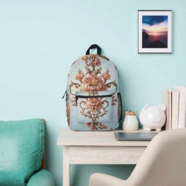 Sac À Dos Imprimé Rose Baroque  (Backpack  — 100% polyester, black laminated lining 100% cotton web hand. Made in the USA.
)