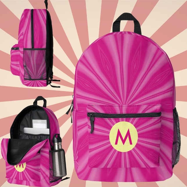 Sac À Dos Imprimé Rose chaud soleil éclat Monogramme jaune Cercle (Créateur téléchargé)