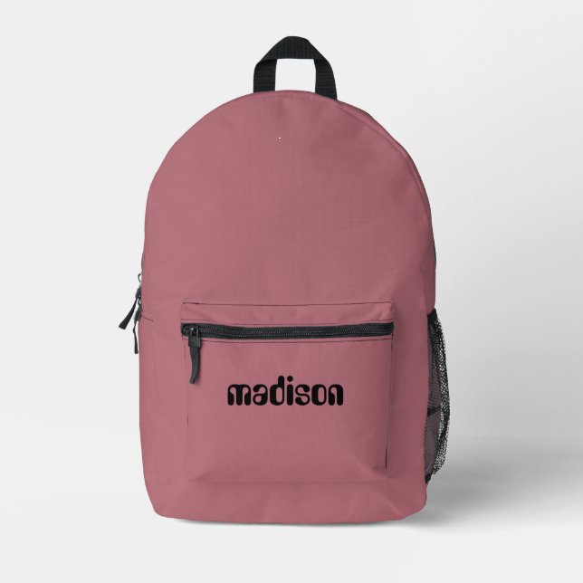Sac À Dos Imprimé Rose Gold Metallic et Noir Nom personnalisé (Recto)